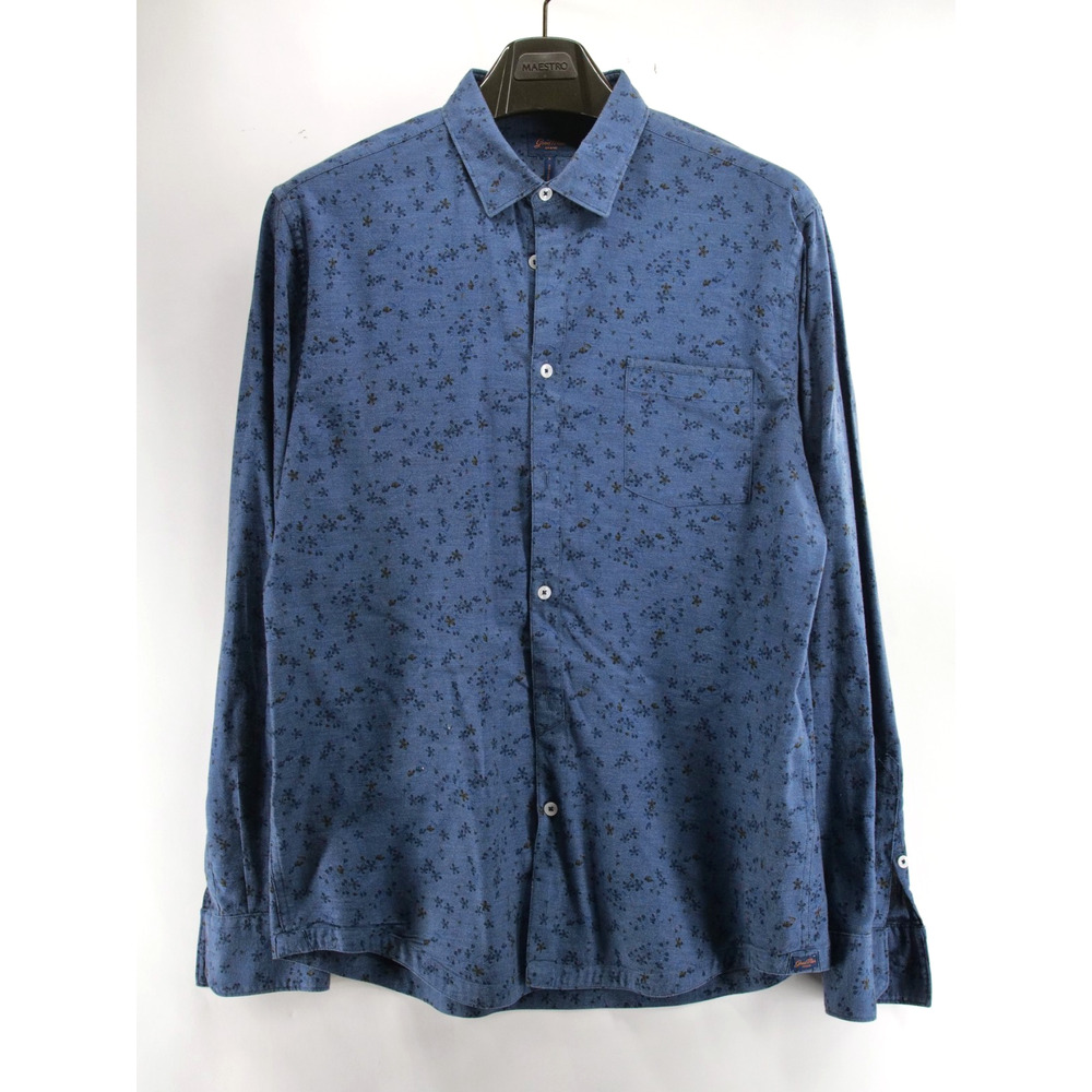 Goodman Brand Mens Large Blue Floral Print Cotton Button-Up Shirt Casual Work